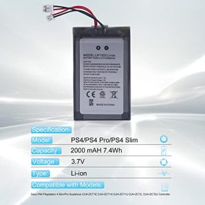 2Packs 2000mAh Li-ion New Upgrade Battery Replacement for Sony Playstation 4 Dualshock 4 CUH-ZCT2 CUH-ZCT2E CUH-ZCT1E CUH-ZCT1U with 4 Repair Tool Kits