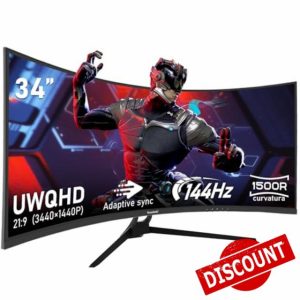 Gawfolk 34 Inch Ultrawide Curved 144Hz Gaming Computer Monitor 1500R PC screen 21:9 UWQHD (3440x1440)