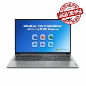 Lenovo IdeaPad 1 | 15 inch Full HD Laptop | Intel Celeron N4500 | 4GB RAM | 128GB eMMC | Windows 11 Home in S mode | Microsoft 365 Personal | Cloud Grey