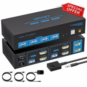AILVLVNG 4K120Hz HDMI KVM Switch 2 Monitors 2 Computers 8K@60Hz USB 3.0 KVM Switches for 2 Computers Share Dual Monitor and 4 USB Devices with DC 12V/1A Power Adapter and Wired Controlle