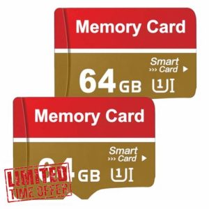 alptte SD Card 64GB 2PCS Memory Card Waterproof TF Card Data Storage SD Cards for Smartphone