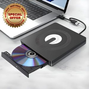 FAYAZ External CD DVD Drive for Laptop USB 3.0 Type-C Low Noise Slim Portable Player CD DVD RW Writer Reader Burner for Windows XP /7/8/10/11
