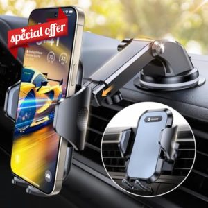 VICSEED 2024 BEST Car Phone Holder-[Military-Grade 66+LBS Strongest Suction] Dashboard Windscreen Vent [Patented Metal Clip] Phone holder for car [Big phone & Thick Case Friendly] for iPhone Samsung