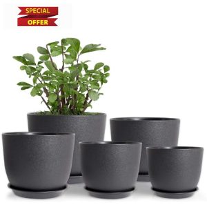 MUAEEOK 5 Pack Plant Pots with Drainage 25/23/20/18/16CM Home Decor Flower Pots for Indoor Planter - Pack of 5 Plastic Planters