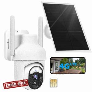 Geekee 4G LTE Cellular Security Cameras Wireless Outdoor Solar Battery Powered Cameras With SIM Card 2K 360° View for Home Security Outside Color Night Vision Motion Detection IP65 SD/Cloud Storage