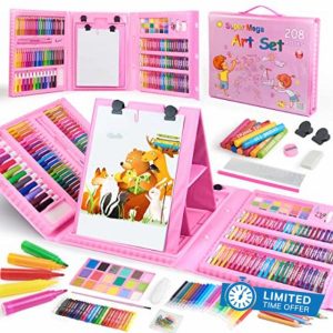 TOMMYHOME Drawing Kit 208PCS Deluxe Colouring Art Set for Kids 6-12 Drawing & Painting Set with Watercolour Drawing Colouring Pencils for Children Kid Girls Boys
