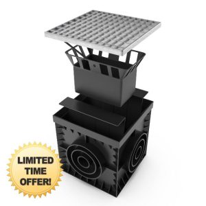 Vodaland 300x300 Yard drain - Load Class A15 - Plastic catch basin with silt basket (Galvansied grate)
