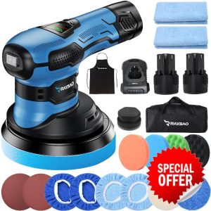 RAYBAO Cordless Car Buffer Polisher-6 Inch Car Polishers and Buffers with 2pcs 12V Batteries
