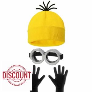 Cute Halloween Costume Accessory Set for Adults and Kids Includes Goggles Yellow Beanie and Gloves for Costume Cosplay Party Supplies