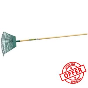 Draper 550mm Plastic Leaf Rake | 23 Teeth Outdoor Garden Hand Tool | Varnished Natural Wood Handle | Lawn Leveling | 31069