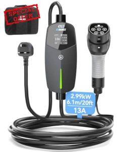 EVDANCE EV Charger Type 2 UK 3 Pin 20ft/6.1m [6/8/10/13A] Portable Electric Car Charger for EV & PHEV