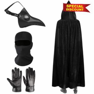 Boyigog Plague Doctor Halloween Cosplay Costume Set-4Pcs with Plague Doctors Mask