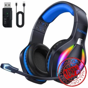 Fachixy「2024 New」FC100 Wireless Gaming Headset - 2.4GHz & Bluetooth Headphones with Microphone - 3D Stereo Sound & 50Hrs Battery Life - For PS5