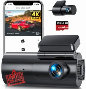 GKU 4K Dash Cam Front and Rear WiFi Dashcam with 64GB SD Card