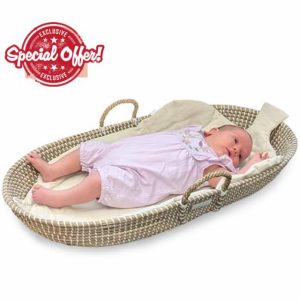 Earthling Premium Seagrass Baby Changing Basket - Soft Cotton Acorn Liner/Pad - Handmade by Mothers - Natural - Sustainable - 80 x 40 x 10cm