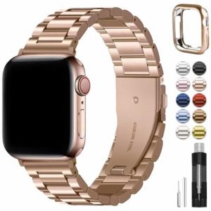 Fullmosa Rose Gold Apple Watch Straps 38mm 40mm 41mm Metal iWatch Strap Stainless Steel Replacement Bands Compatible with iWatch Series 9/8/7/6/SE/SE2/5/4/3/2/1 with Protective Case