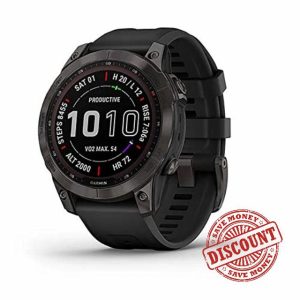 Garmin Fenix 7 Sapphire Solar with Silicone Strap DLC-Titanium Black/Black (Renewed)