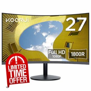 KOORUI 27-Inch Curved Computer Monitor Full HD 1080P 75Hz Gaming Monitor 1800R LED Monitor HDMI VGA