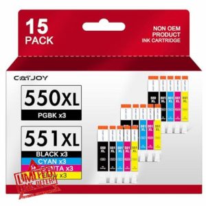 CATJOY 550 551XL Ink Cartridges Replacement for Canon PGI-550XL CLI-551XL for Canon Pixma ix6850 IP8750 MX925 MG5550 MG5650 MG6450 MG6650 MG7150 MG7500 MG7550 (15-Pack)