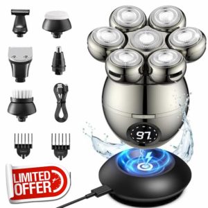 ETENTOUS Head Shavers for Bald Men 2024 Upgraded 6-in-1 Head Shaver IPX7 Waterproof Wet/Dry Electric Razor with Type-C Charge 90 Mins Longer Using Time