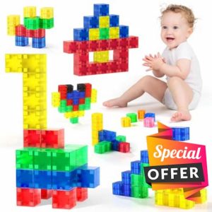 GAGAKU 64PCS Magnetic Blocks Cubes for 3 4 5 6 7 8 Years - 2.3 CM Translucent Magnetic Cubes Magnetic Blocks Magnet Building Blocks Preschool STEM Educational Construction Toys Gif