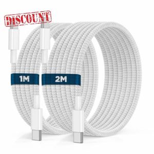 2Pack USB C to USB C Charger Cable 1M+2M for iPhone 15 Charger Cable Braided 60W