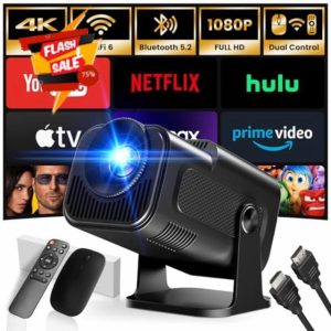 2025 Mini Projector 1920 * 1080P 4K Support Portable Projector with WiFi and Bluetooth 180° Adjustable Auto Keystone Miracast Airplay HDMI/TV Stick/USB/PS5/Laptop