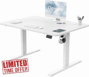 Devoko Electric Standing Desk 100x60cm Sit Stand Table Height Adjustable Desk with Backpack Hook and Memory Smart Pannel