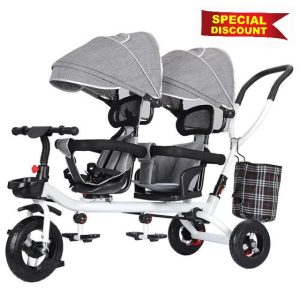 Kids Tricycle-4 in 1 Kids Trike Bike Stroller- with Removable Push Handle-Folding Canopy -Rotatable Seat- with Storage Basket-Safety Harness-1-6 Years Old Boy Girl Outdoor Toy Gifts(Gray)