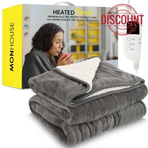 MONHOUSE Heated Throw - Electric Blanket - Digital Controller - Timer up to 9 hours