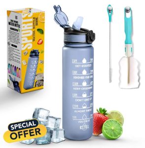 K-MART Sports Water Bottle with Straw and Time Marking