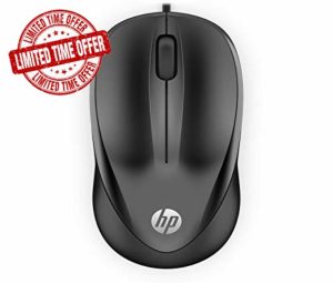 HP Wired Mouse 1000 | USB Type-A | Multi-Surface Technology | 1200 DPI Optical Sensor | 3 buttons and scroll wheel | Ambidextrous | Contoured Comfort | Black