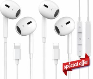 2 Pack for Lightning Earphones for iPhone [MFi Certified] HiFi Stereo Noise Isolating Headphones Wired In-Ear Earbuds Built-in Microphone & Volume Control Compatible with iPhone 14/13/12/11/XR/8/7/XS