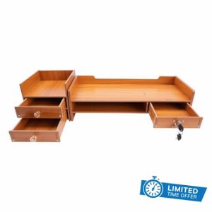 PansyWind Monitor Stand Wood Dest Monitor Stand with Three Drawers and Phone Holder Office Supplies Desk Organize