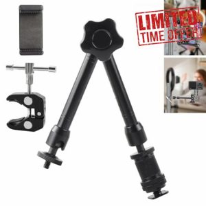 JUNART 11" Adjustable Magic Arm with Super Clamp and Mobile Phone Clamp