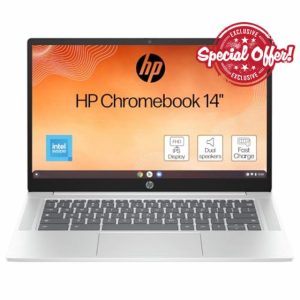 HP Chromebook 14" | Intel Processor N100 Processor| 8 GB RAM | 128 GB Flash Storage | Intel UHD Graphics | FHD Display | Up to 12hrs battery | Chrome OS | Dual Speakers | Glacier Silver | 14a-nf0003sa