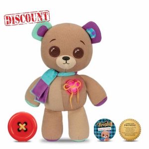 Thready Bear Interactive 14" Plush Teddy Bear Make A Wish & Bear Comes To Life Magical Expressive Button Eyes - Happy