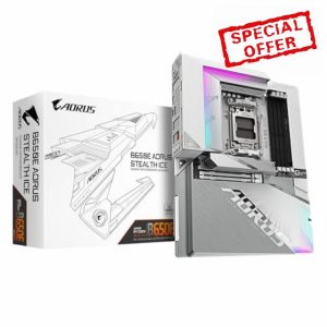 GIGABYTE B650E AORUS STEALTH ICE Motherboard - Supports AMD Ryzen 9000 CPUs- 12+2+2 phases VRM- up to 8000MHz DDR5 (OC)- 1xPCIe 5.0 M2 + 3xPCIe 4.0 M.2- Wi-Fi 7-2.5GbE LAN- USB 3.2 Gen 2x2