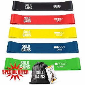 Solo Gains Resistance Bands Set – 5 Pack Loop Resistance Bands with Carry Bag – Multiple Levels of Resistance – Stretch Bands for Exercise