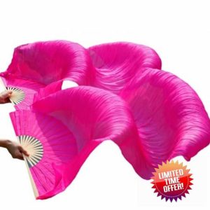 WJPUUS 1 Pair(Left+Right) Belly Dance Fan Artificial Silk Bamboo Fans