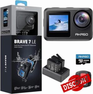 AKASO Brave 7 LE Action Camera with 256GB microSDXC Memory Card - 40M Waterproof Underwater Camera EIS 2.0 Native 4K 20MP Touch Screen WiFi Sports Camera Remote Control Vlog Camera