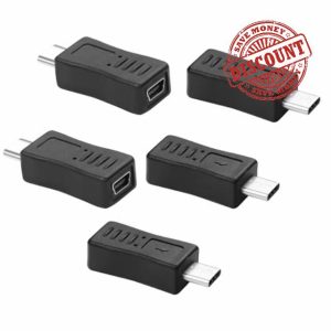 JSADZKJ Mini USB to Type C Adapter USB 2.0 Type C Male to Mini USB 5-Pin Female Adapter 480Mbps Data Mini USB 5-Pin to USB C Convert Connector for Laptop Digital Camera MP3 Player GPS 5Pcs
