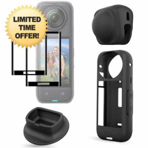 FiTSTILL Protection Kit for insta 360 X4 Optical Tempered Glass Screen Protector 2 pcs + Silicone Case + Silicone Lens Cap + Silicone Support Base insta 360 X4 Protective Accessories