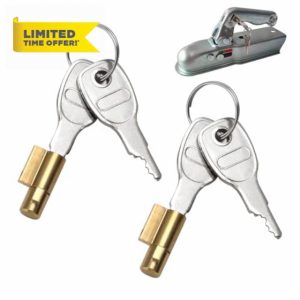 2pcs Trailer Hitch Lock Cylinder with 4 Keys Heavy Duty Steel Caravan Trailer Coupling Towing Wheel Security Set Universal Weatherproof Easy Installation Tow Bar Caravan Hitch Anti-theft Accessories