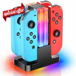 Wenocally Switch Controller Charger Dock Skins for PS Joy cons Compatible with Nintendo Switch Controller & OLED Model Controller with 6 RGB Light Modes & Timer Functio