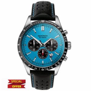 Sekonda Mens 45mm Velocity Chronograph Sports Watch Round Stainless Steel Case Water Resistant 50 metres
