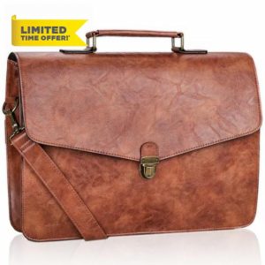 Estarer 15.6 Inch Leather Laptop Messenger Bag Mens Slim Briefcase Satchel Bag for Work Office Brow