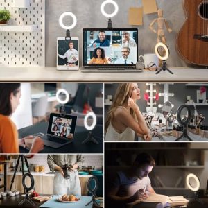 Evershop Computer PC Webcam Video Conference Light 3 Light Colours+10 Brightness 360°Rotatable Halo Ringlight for Zoom Meeting TikTok
