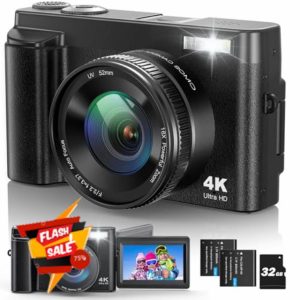 Digital Camera 4K 48MP Autofocus Vlogging Camera with 3 Inch 180° Flip LCD Screen