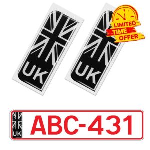 1 Pair 3D UK Car Stickers UK Car Number Plate Gel Stickers Black Silver Grey England Flag 3D Emblem UK GB Flag Badge UK License Plate Car Stickers 3D Waterproof and Sun-proof Car Number Plate Stickers